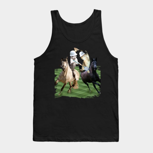 Cat Playing Polo Cats Riding Horse Funny Tank Top by Random Galaxy